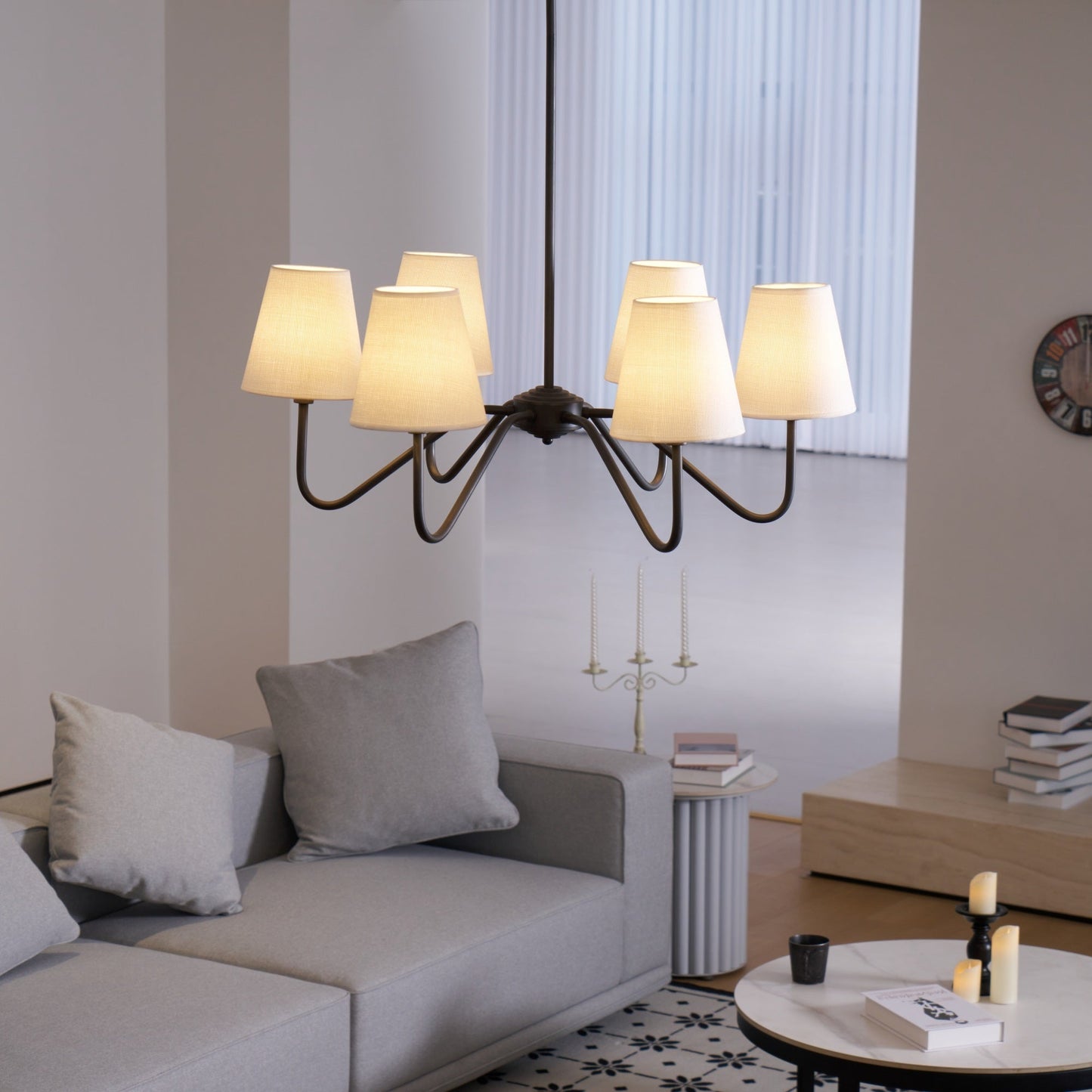 Lumos Black Chandelier - Elegant Design with Adjustable Height & LED L