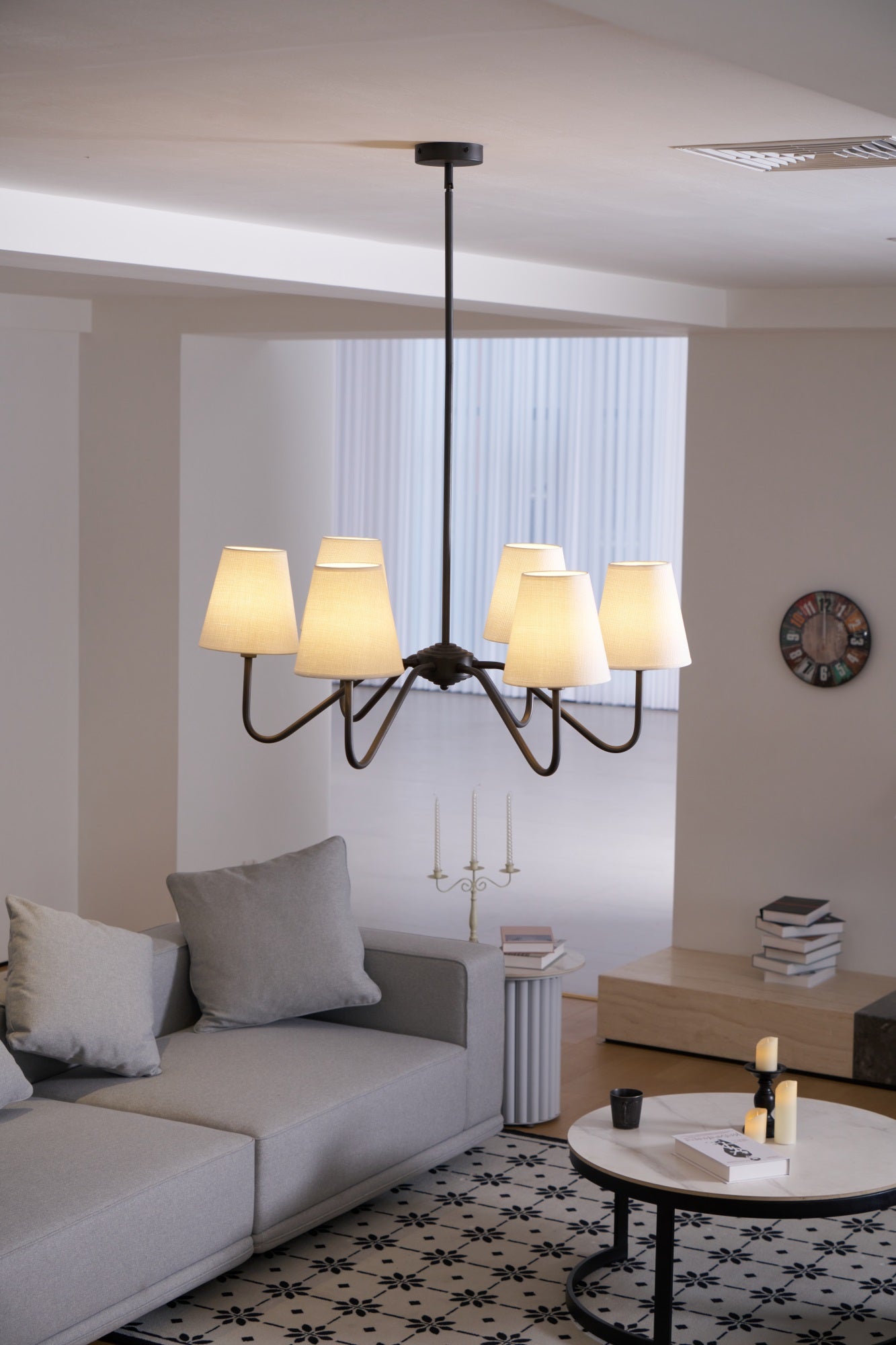 Lumos Black Chandelier - Elegant Design with Adjustable Height & LED L