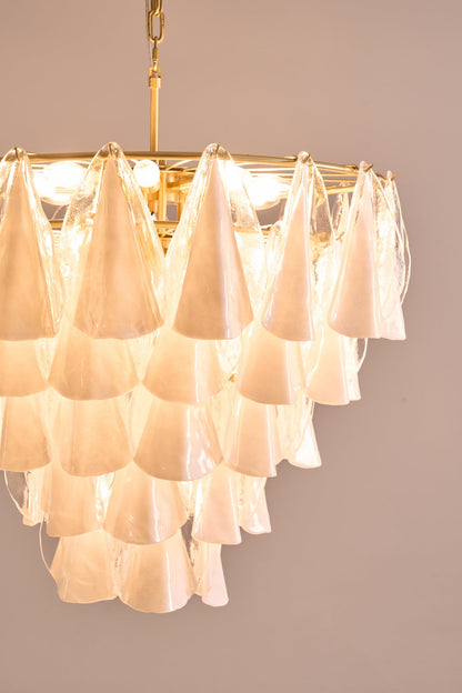 Lunara White Glass Chandelier - Elegant Design with Adjustable Height