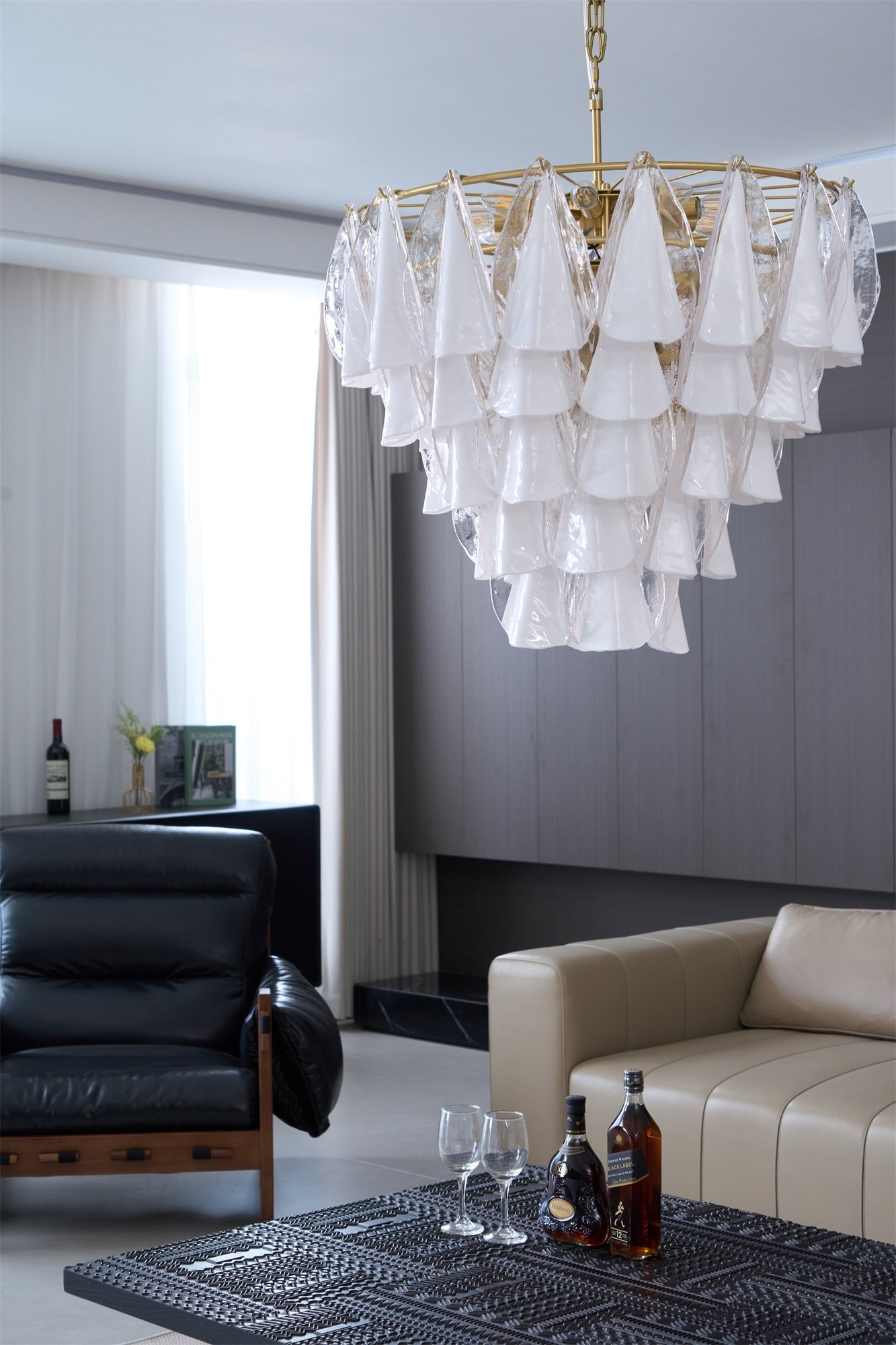 Lunara White Glass Chandelier - Elegant Design with Adjustable Height