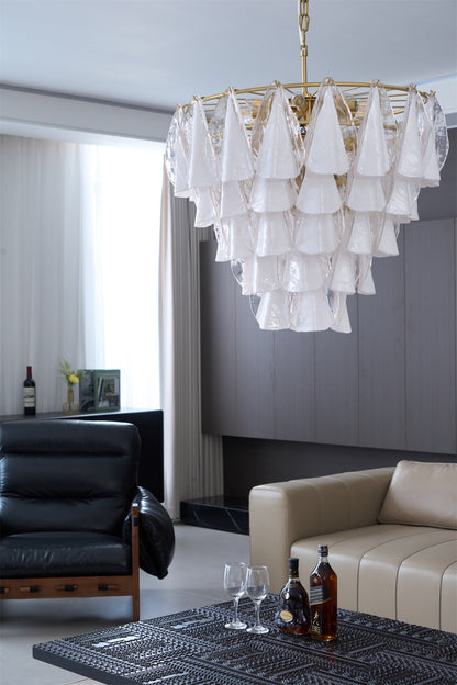 Lunara White Glass Chandelier - Elegant Design with Adjustable Height
