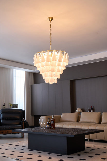 Lunara White Glass Chandelier - Elegant Design with Adjustable Height