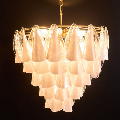 Lunara White Glass Chandelier - Elegant Design with Adjustable Height