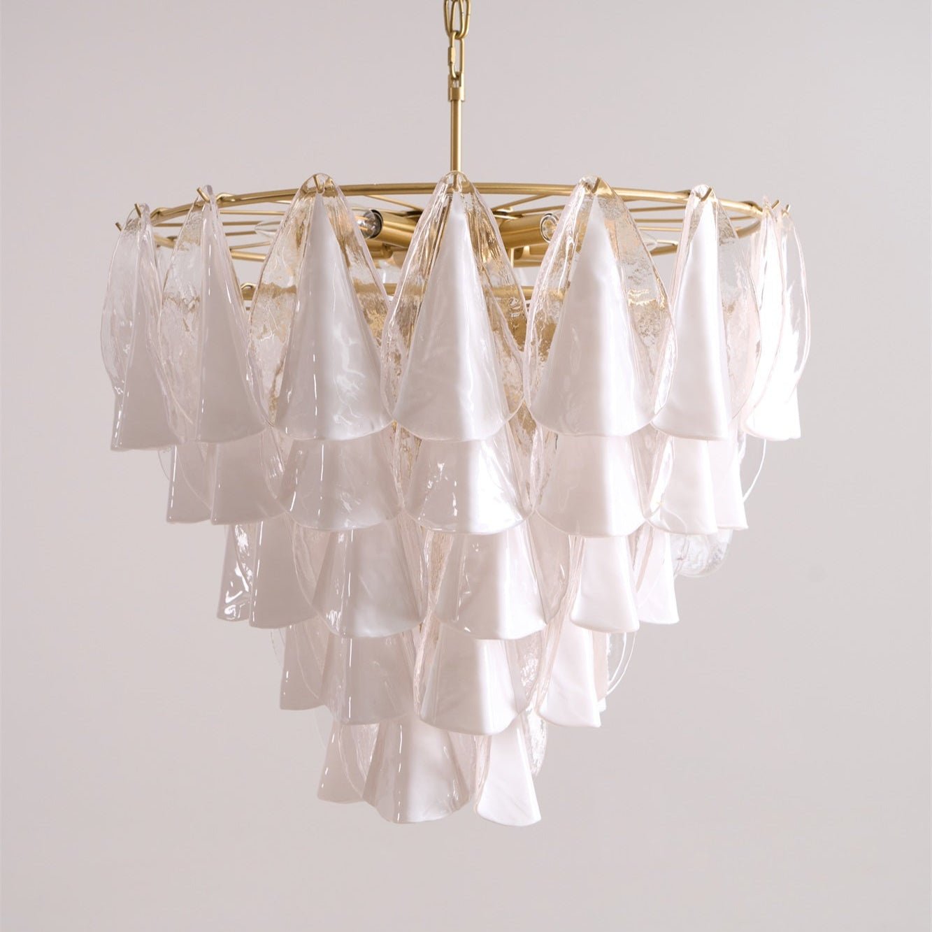 Lunara White Glass Chandelier - Elegant Design with Adjustable Height