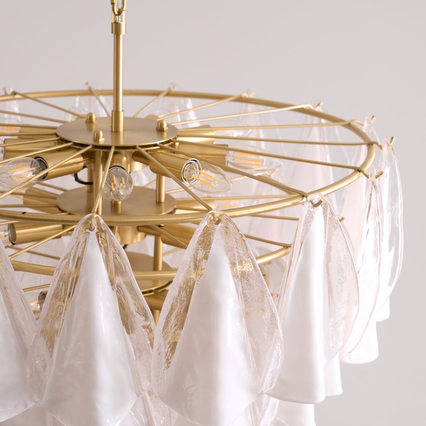 Lunara White Glass Chandelier - Elegant Design with Adjustable Height
