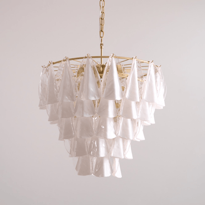Lunara White Glass Chandelier - Elegant Design with Adjustable Height