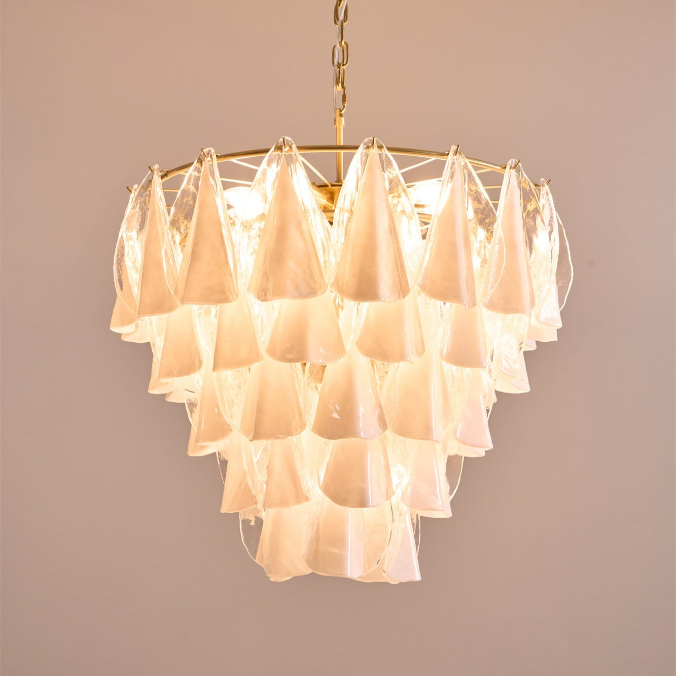 Lunara White Glass Chandelier - Elegant Design with Adjustable Height
