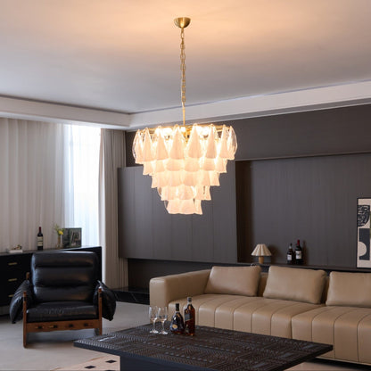 Lunara White Glass Chandelier - Elegant Design with Adjustable Height