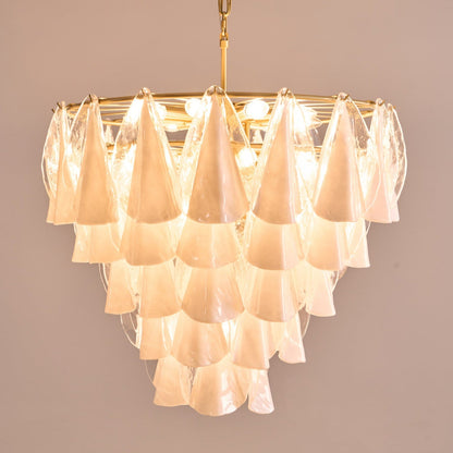Lunara White Glass Chandelier - Elegant Design with Adjustable Height