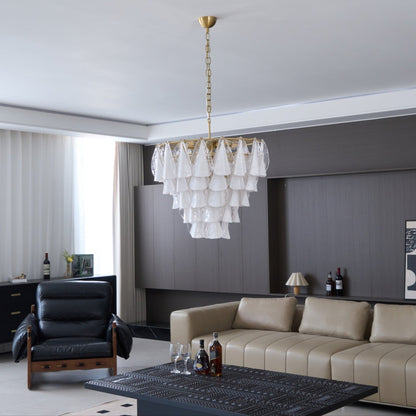 Lunara White Glass Chandelier - Elegant Design with Adjustable Height