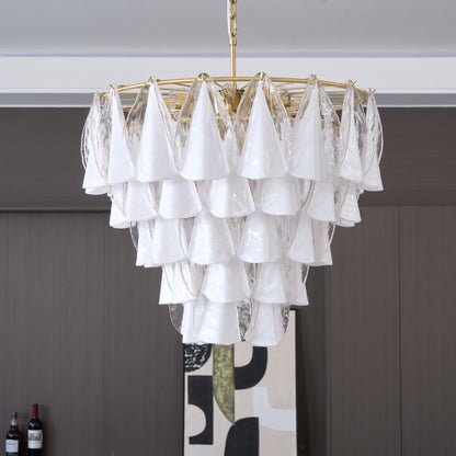 Lunara White Glass Chandelier - Elegant Design with Adjustable Height