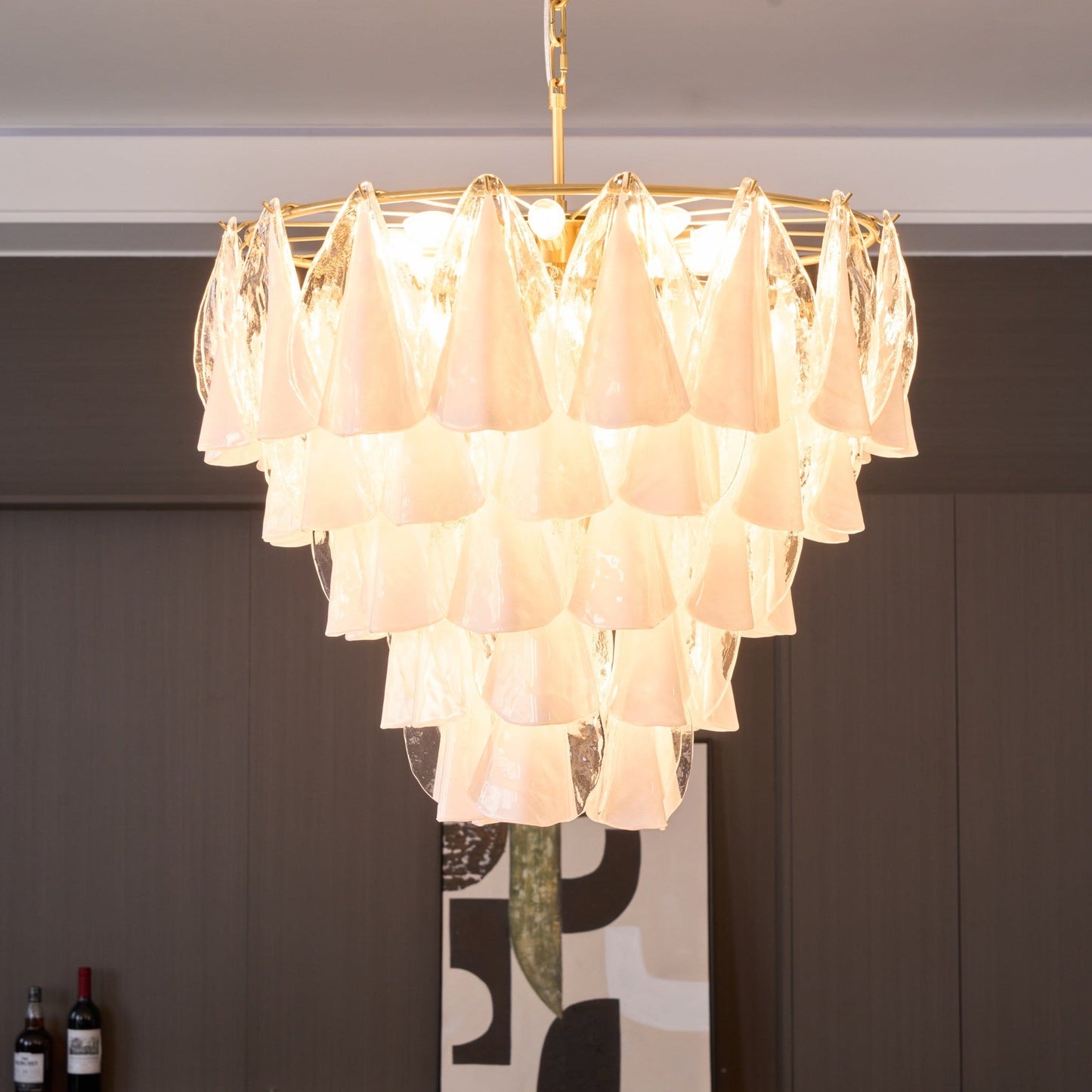 Lunara White Glass Chandelier - Elegant Design with Adjustable Height