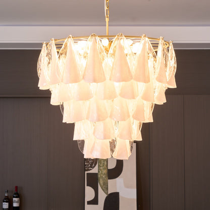 Lunara White Glass Chandelier - Elegant Design with Adjustable Height