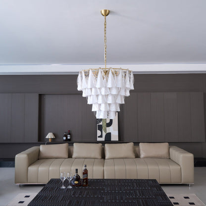 Lunara White Glass Chandelier - Elegant Design with Adjustable Height