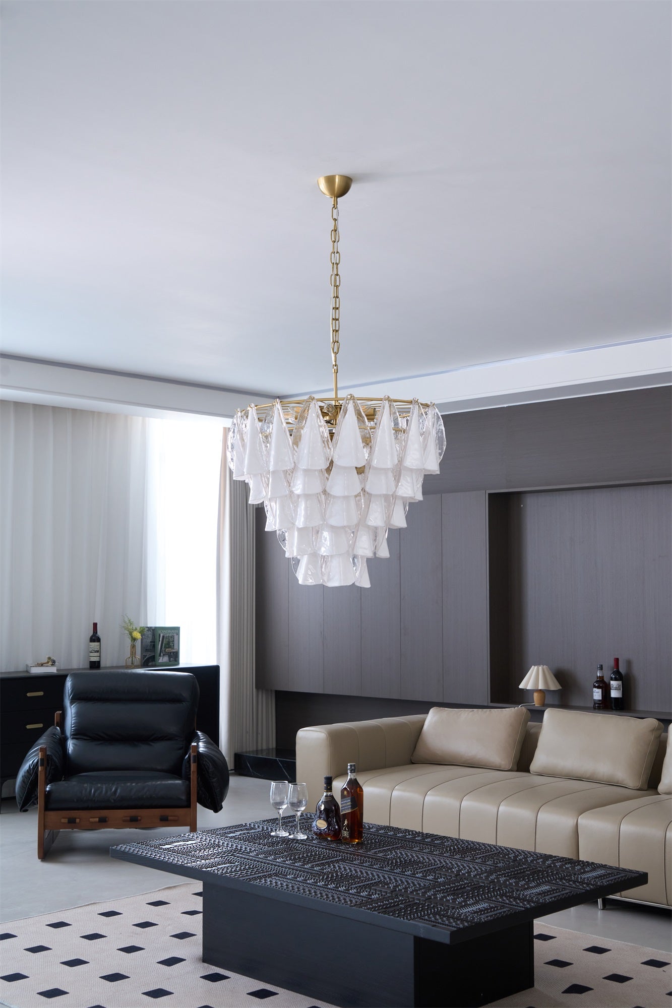 Lunara White Glass Chandelier - Elegant Design with Adjustable Height