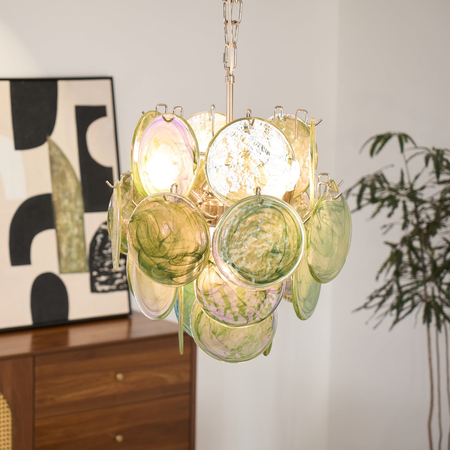 Lunaria Disc Glass Chandelier - Elegant Design with Adjustable Height