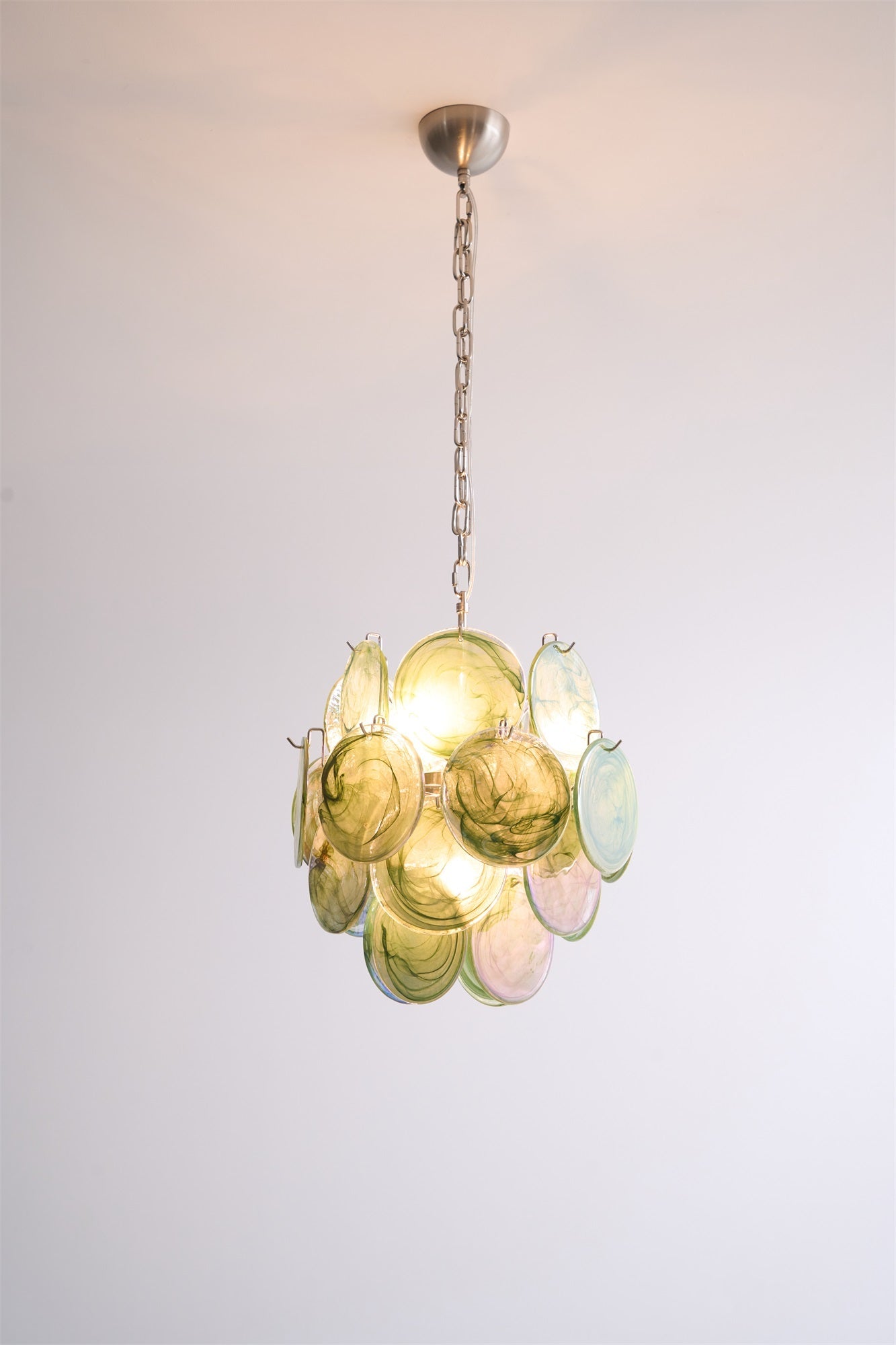 Lunaria Disc Glass Chandelier - Elegant Design with Adjustable Height