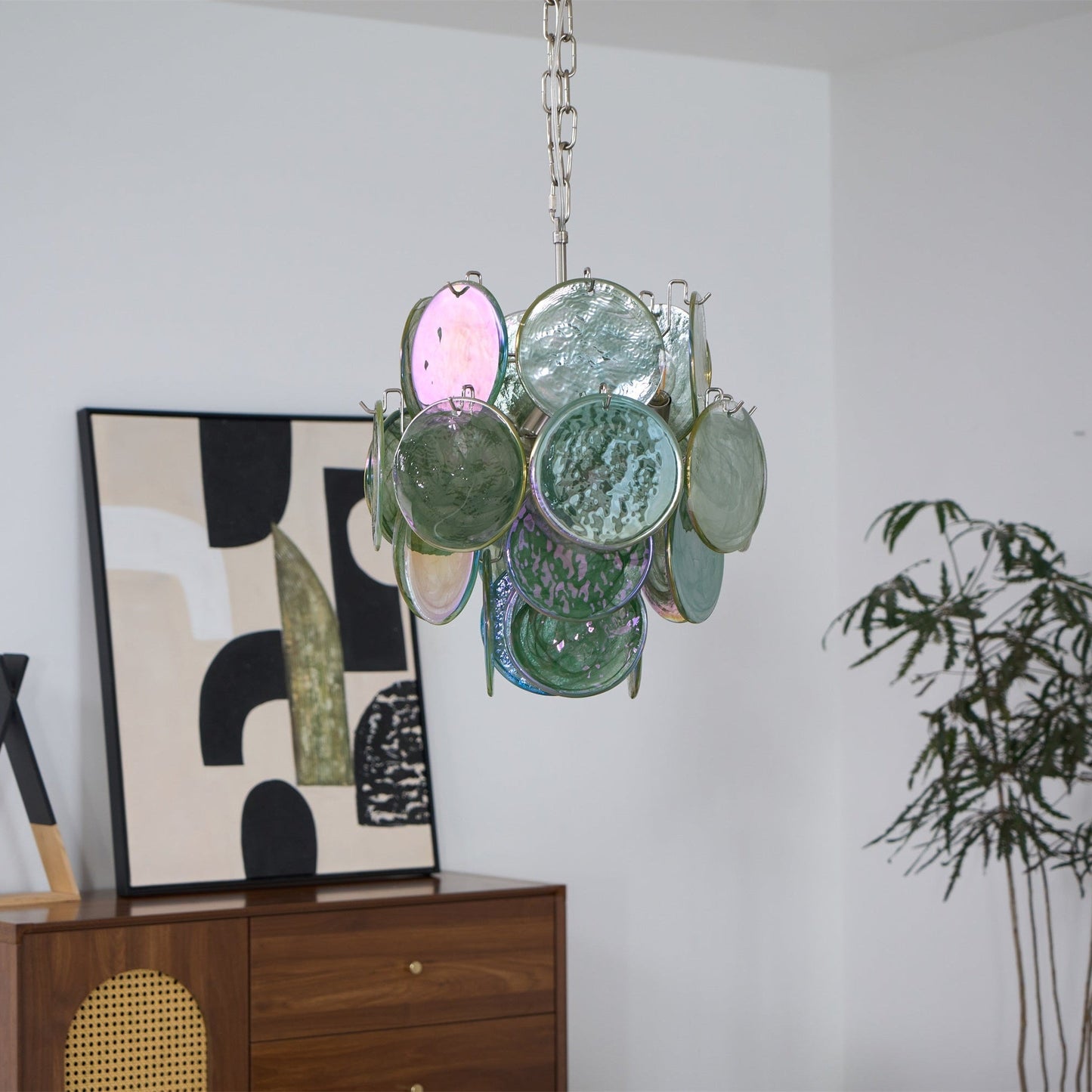 Lunaria Disc Glass Chandelier - Elegant Design with Adjustable Height