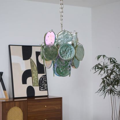 Lunaria Disc Glass Chandelier - Elegant Design with Adjustable Height