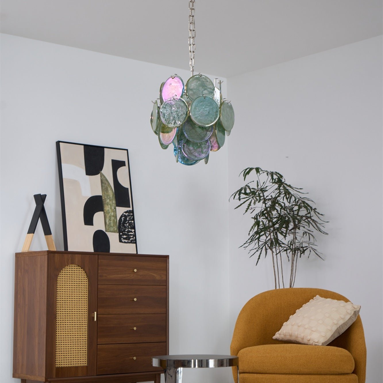 Lunaria Disc Glass Chandelier - Elegant Design with Adjustable Height