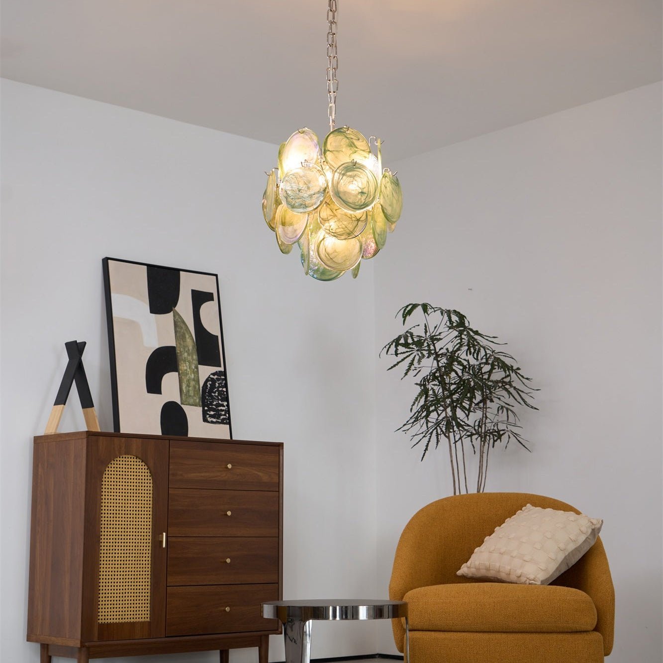 Lunaria Disc Glass Chandelier - Elegant Design with Adjustable Height