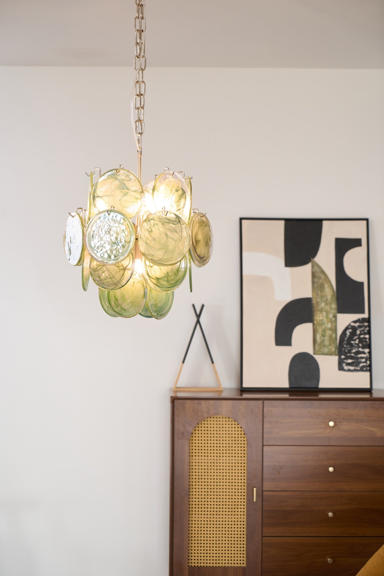 Lunaria Disc Glass Chandelier - Elegant Design with Adjustable Height