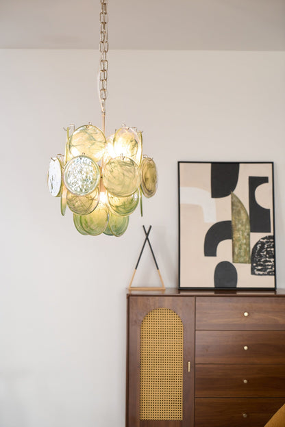 Lunaria Disc Glass Chandelier - Elegant Design with Adjustable Height