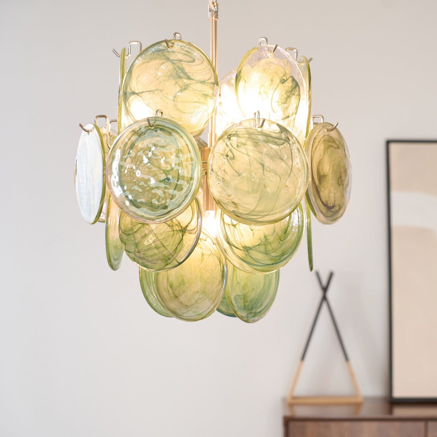 Lunaria Disc Glass Chandelier - Elegant Design with Adjustable Height