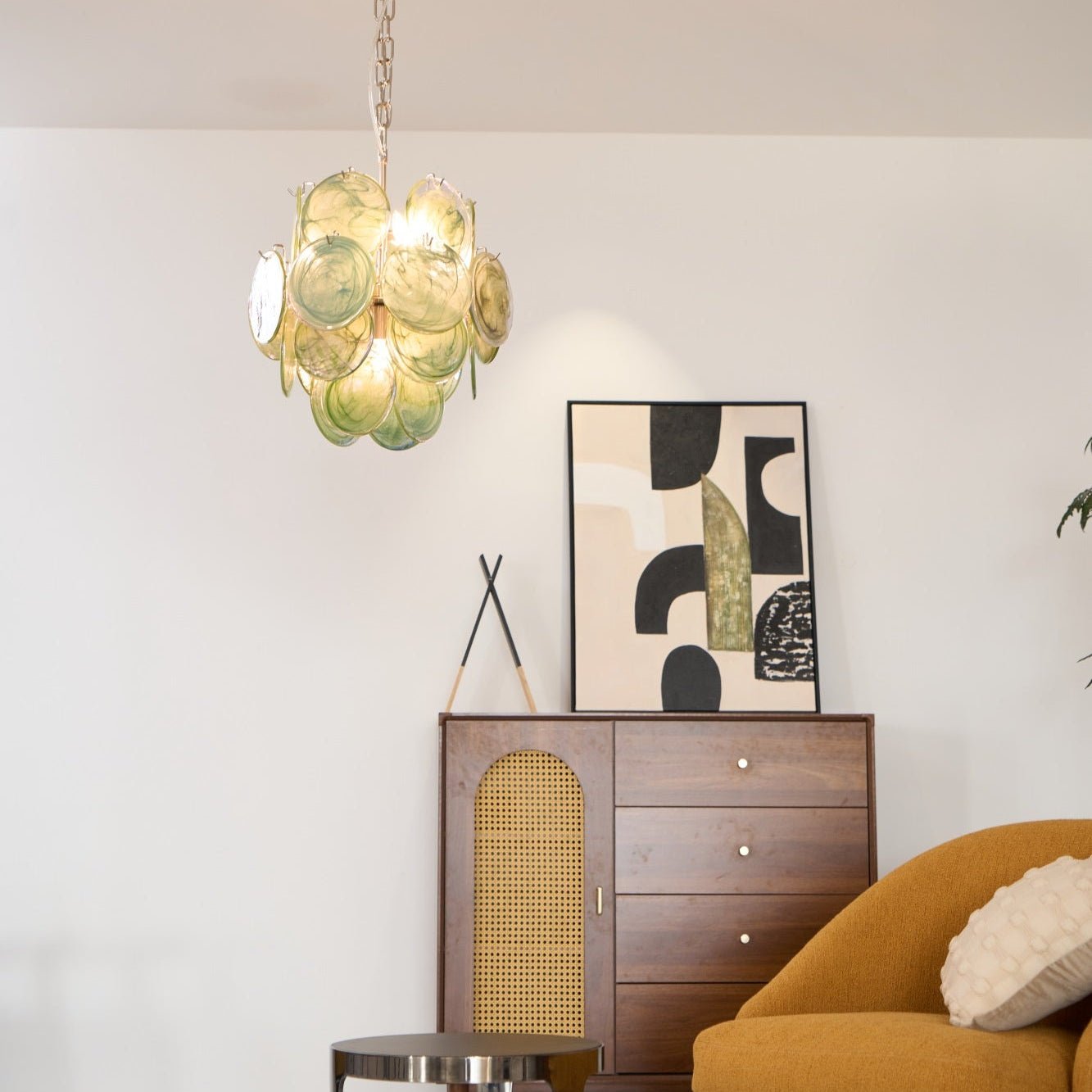 Lunaria Disc Glass Chandelier - Elegant Design with Adjustable Height