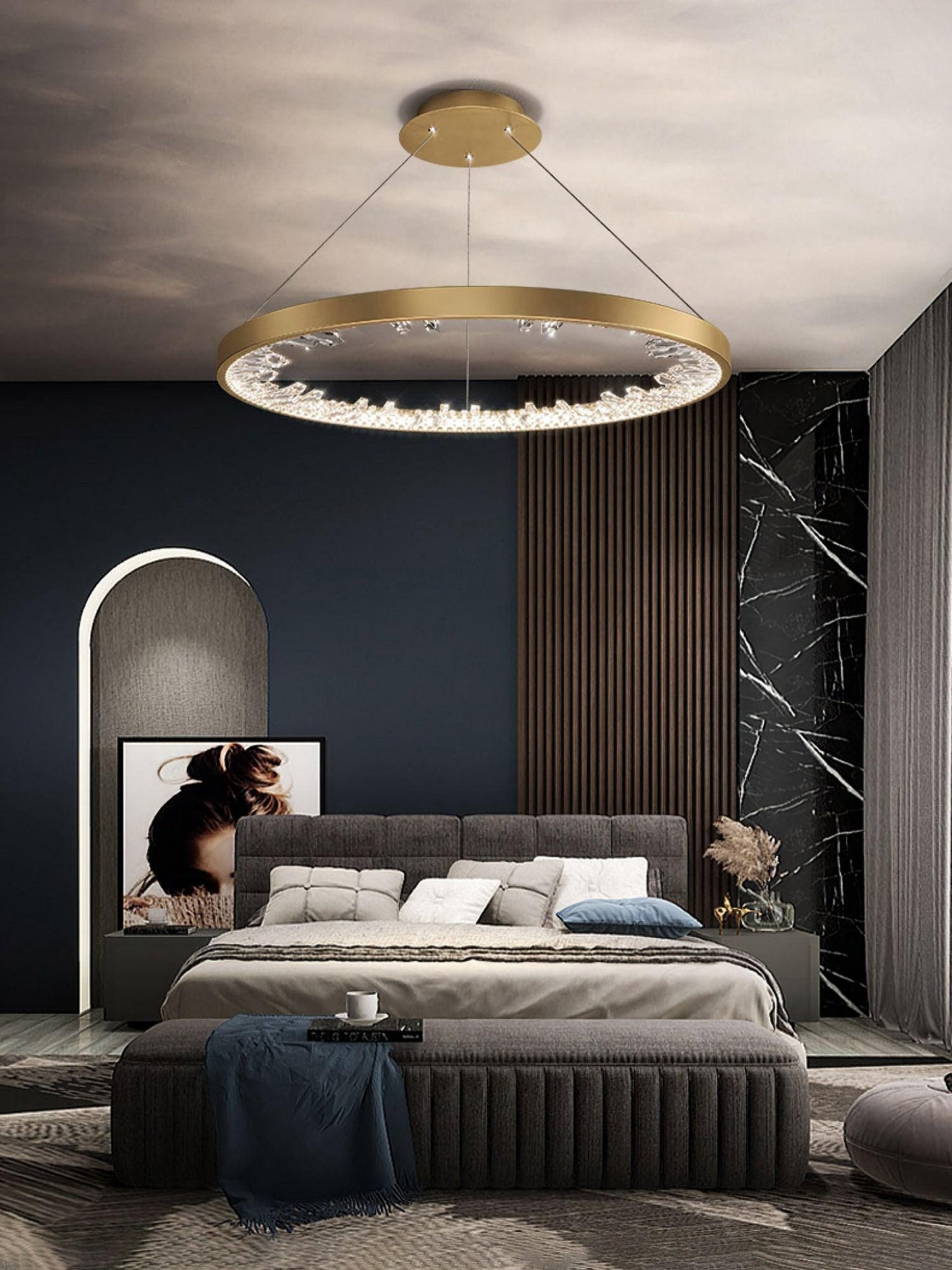 Luxury Circle Crystal Chandelier - Elegant Design, Adjustable Height