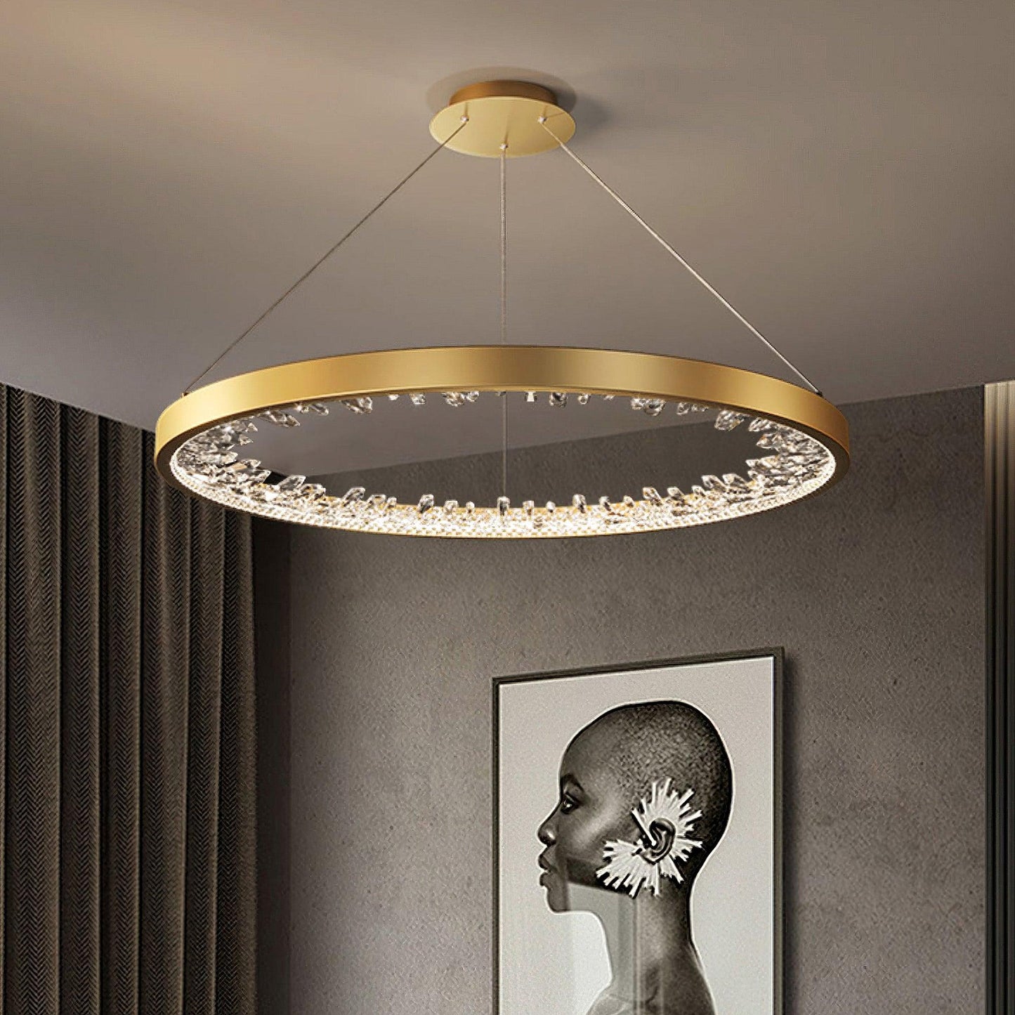 Luxury Circle Crystal Chandelier - Elegant Design, Adjustable Height