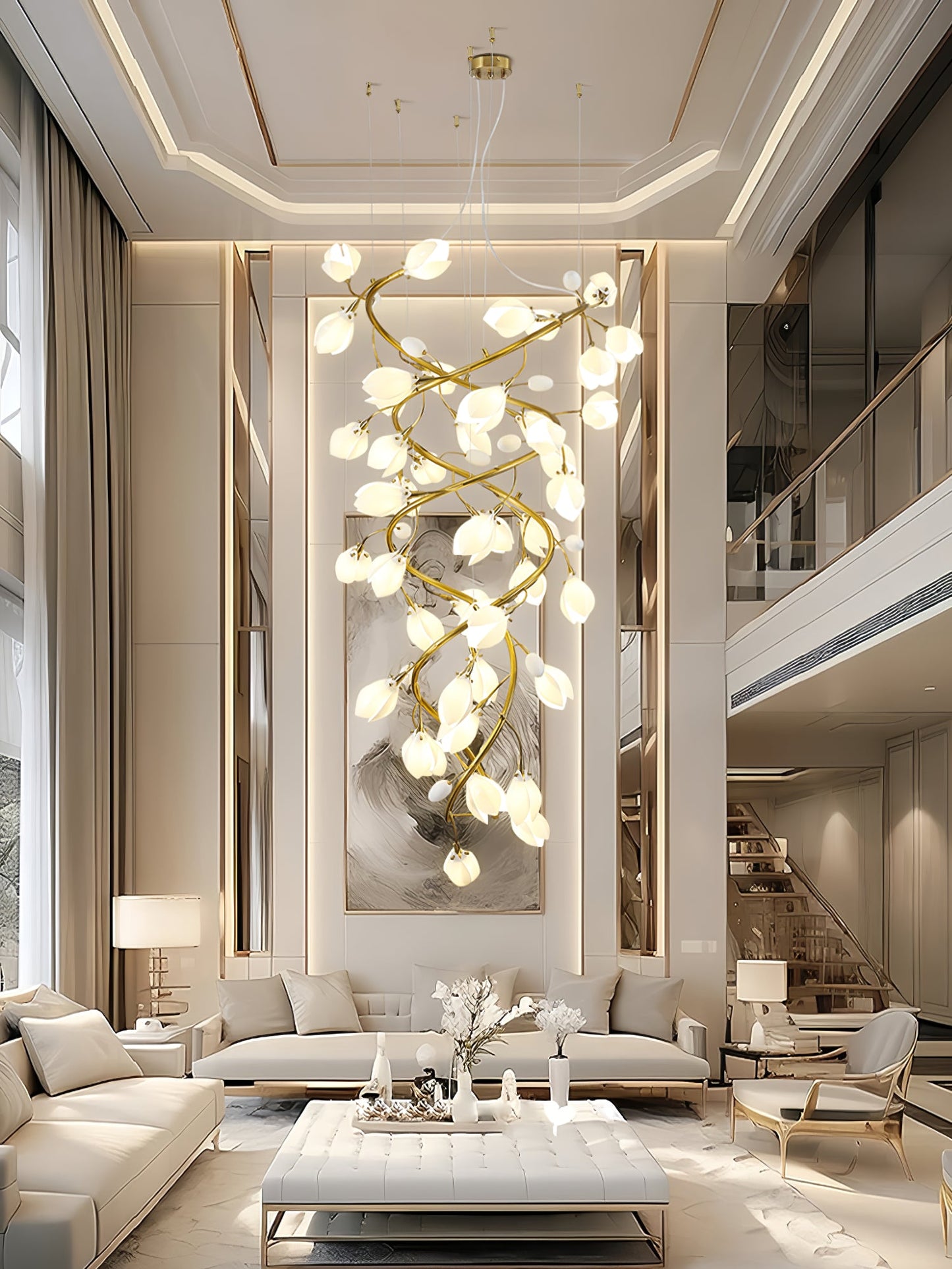 Lysandra Cascade Stairs Chandelier - Elegant LED Lighting & Adjustable