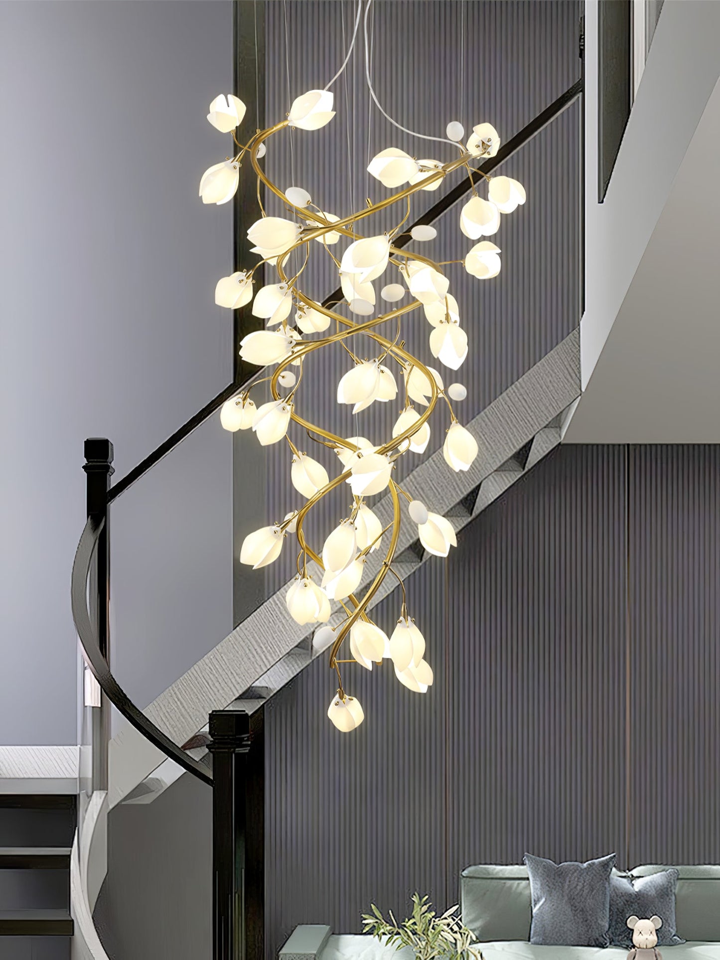 Lysandra Cascade Stairs Chandelier - Elegant LED Lighting & Adjustable