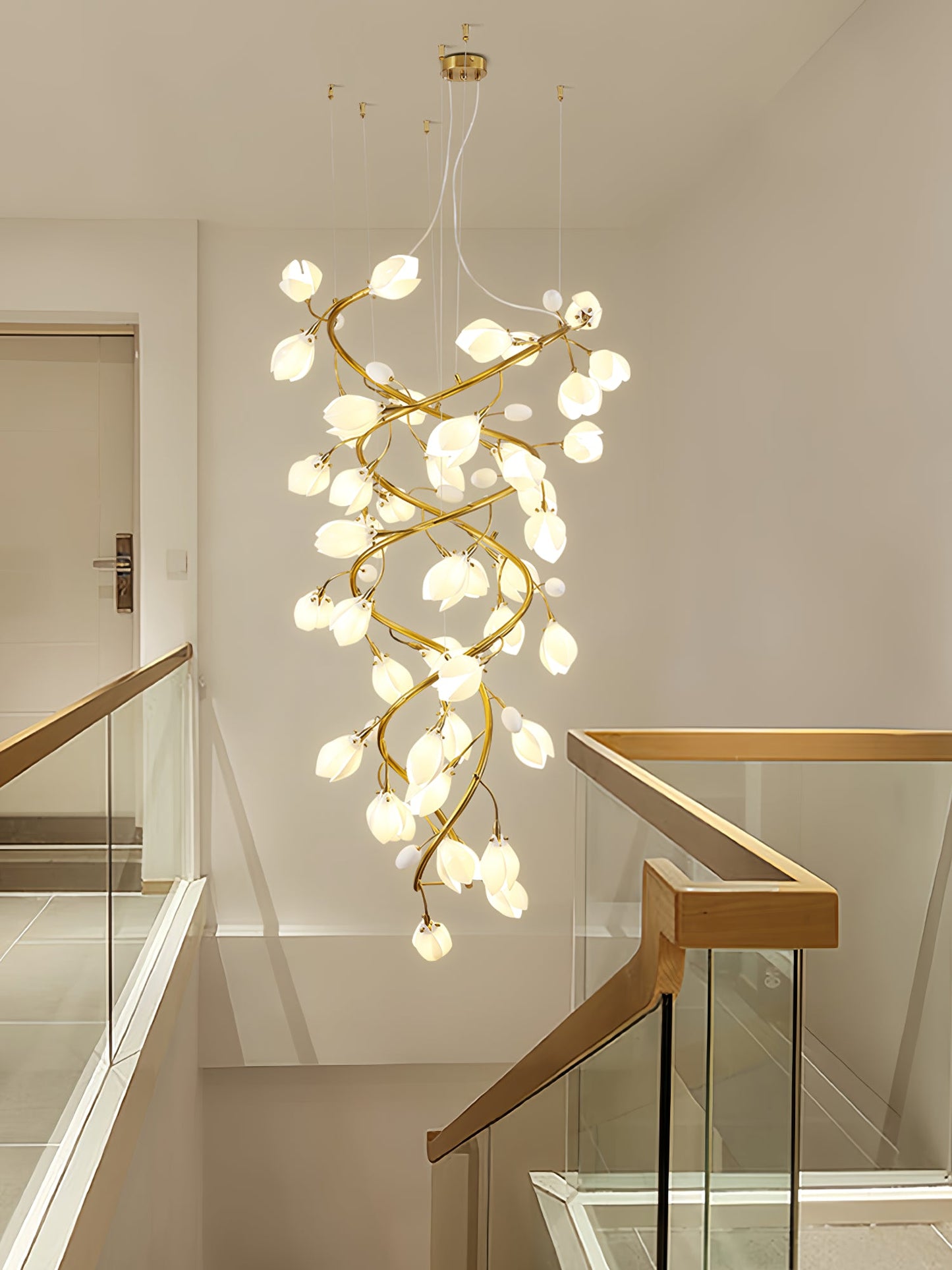 Lysandra Cascade Stairs Chandelier - Elegant LED Lighting & Adjustable