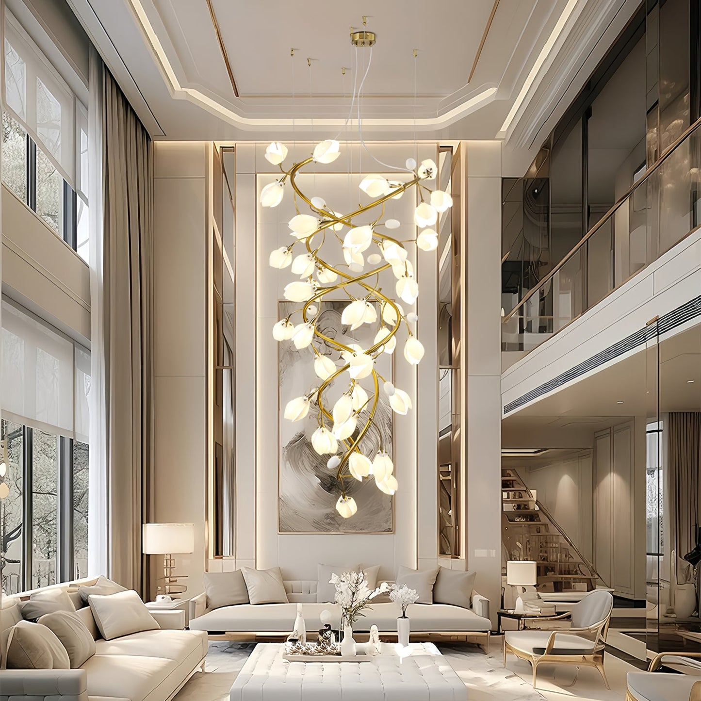 Lysandra Cascade Stairs Chandelier - Elegant LED Lighting & Adjustable