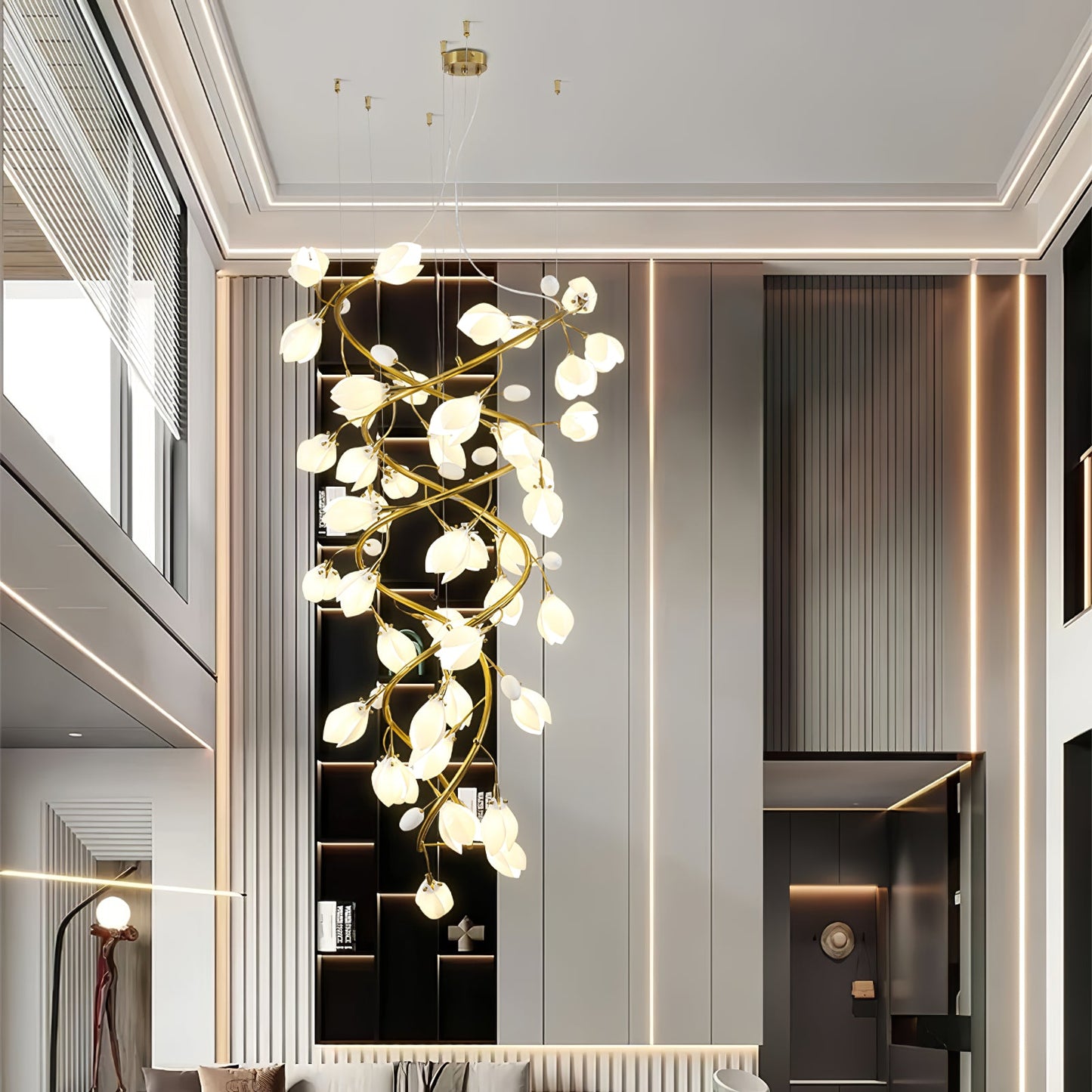 Lysandra Cascade Stairs Chandelier - Elegant LED Lighting & Adjustable