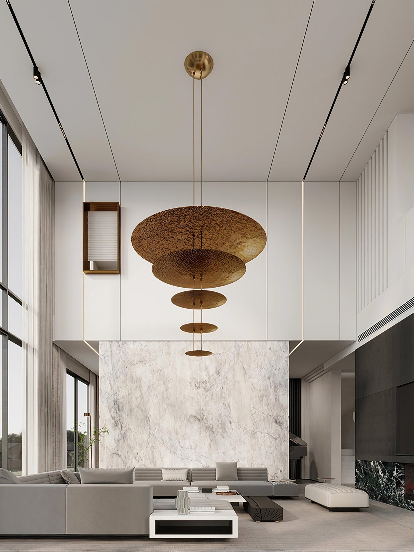 Industrial Machine Chandelier - Adjustable Height, Energy-Efficient LE