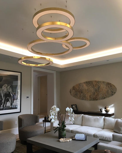 Modern Ring LED Pendant Light - Dimmable, Adjustable Height