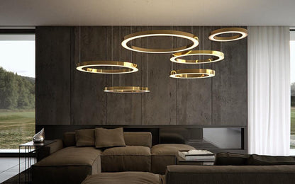 Modern Ring LED Pendant Light - Dimmable, Adjustable Height