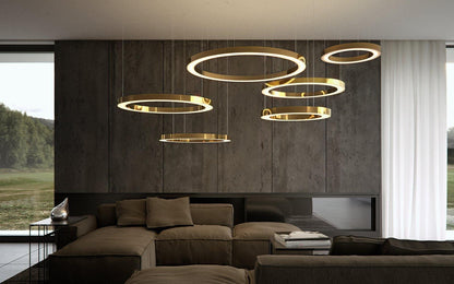Modern Ring LED Pendant Light - Dimmable, Adjustable Height