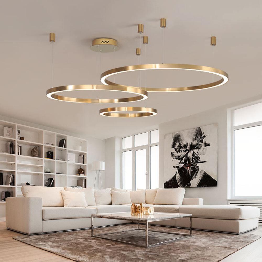 Modern Ring LED Pendant Light - Dimmable, Adjustable Height