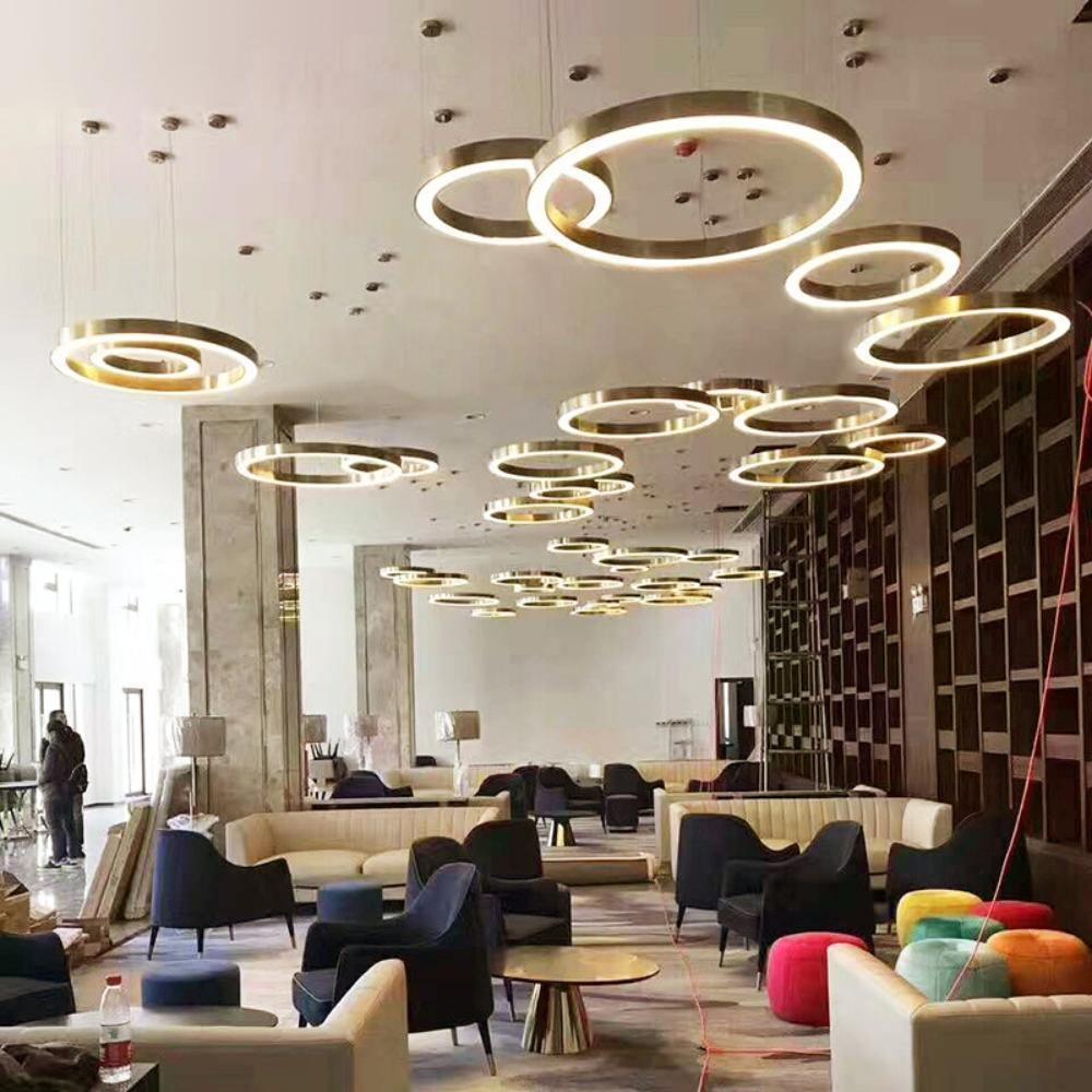 Modern Ring LED Pendant Light - Dimmable, Adjustable Height
