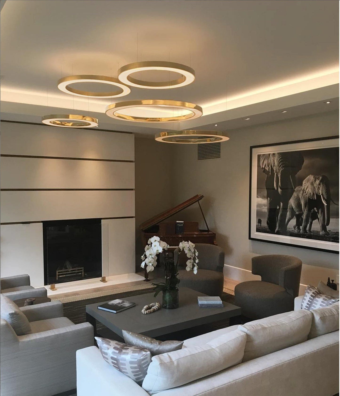 Modern Ring LED Pendant Light - Dimmable, Adjustable Height