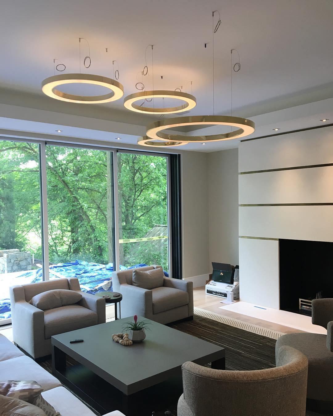 Modern Ring LED Pendant Light - Dimmable, Adjustable Height