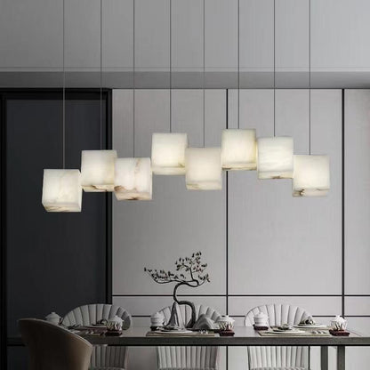Elegant Alabaster Box Chandelier with Adjustable Brightness & Unique D