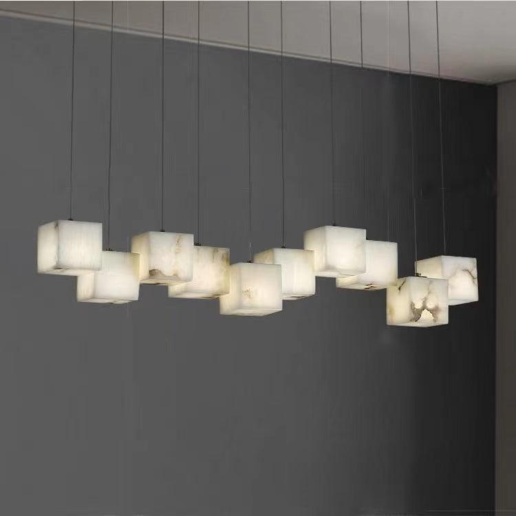 Elegant Alabaster Box Chandelier with Adjustable Brightness & Unique D
