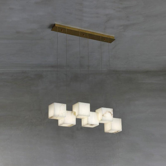 Elegant Alabaster Box Chandelier with Adjustable Brightness & Unique D
