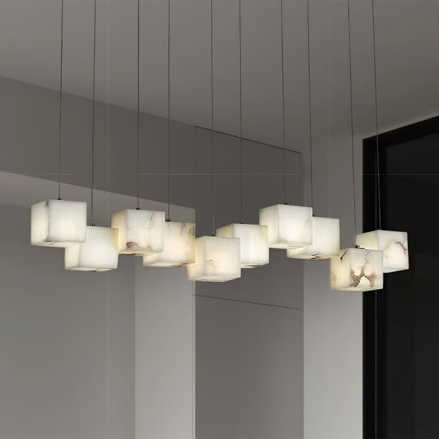 Elegant Alabaster Box Chandelier with Adjustable Brightness & Unique D