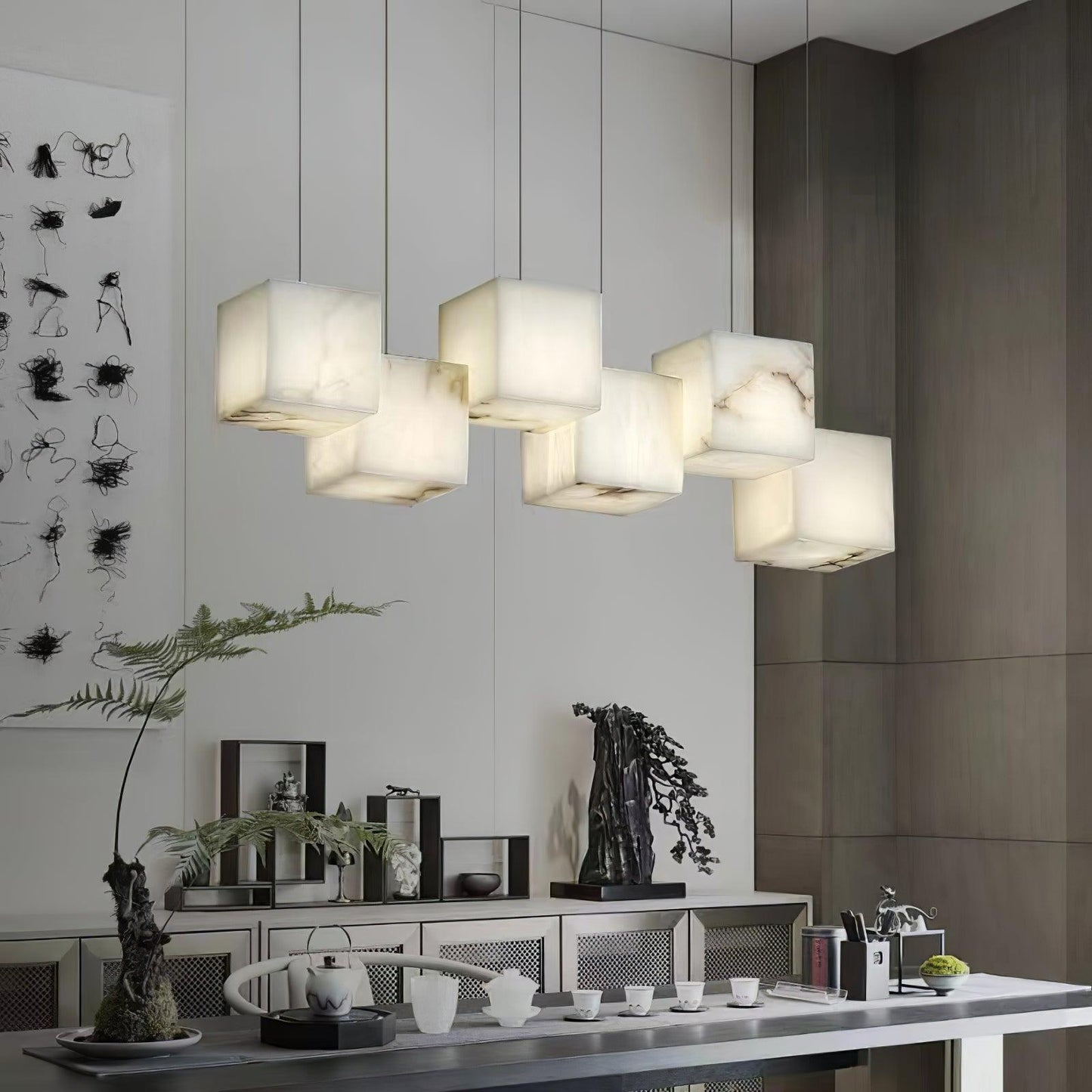 Elegant Alabaster Box Chandelier with Adjustable Brightness & Unique D