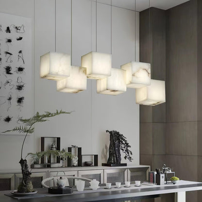 Elegant Alabaster Box Chandelier with Adjustable Brightness & Unique D
